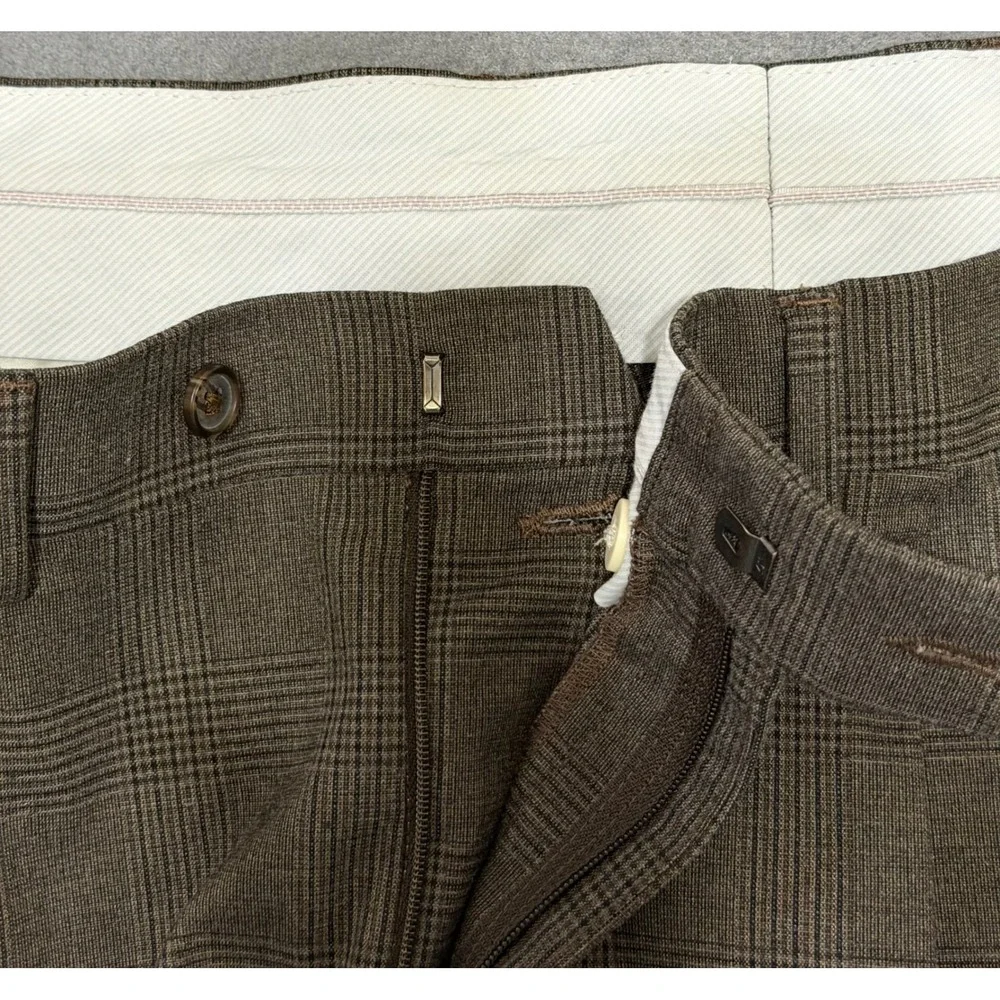 Ralph Lauren Mens sz 38x30‎ Brown Glen Plaid Pleated Cuffed Dress Pants Trousers